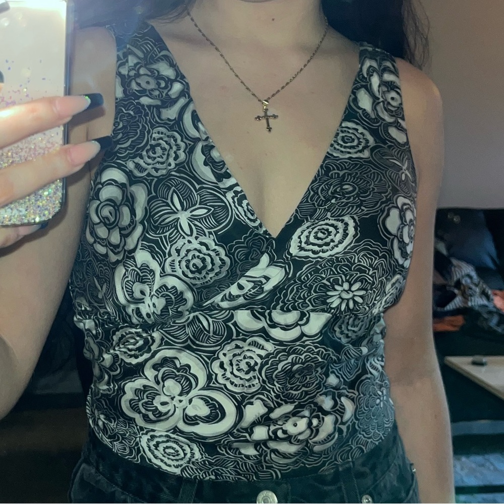 floral silk tank top cute